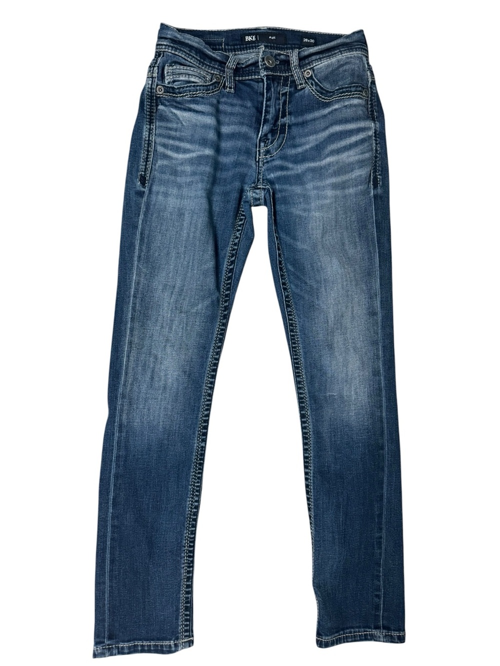 BKE Alec Men’s 26 Straight Stretch Jeans Blue Medium Wash Embroidered